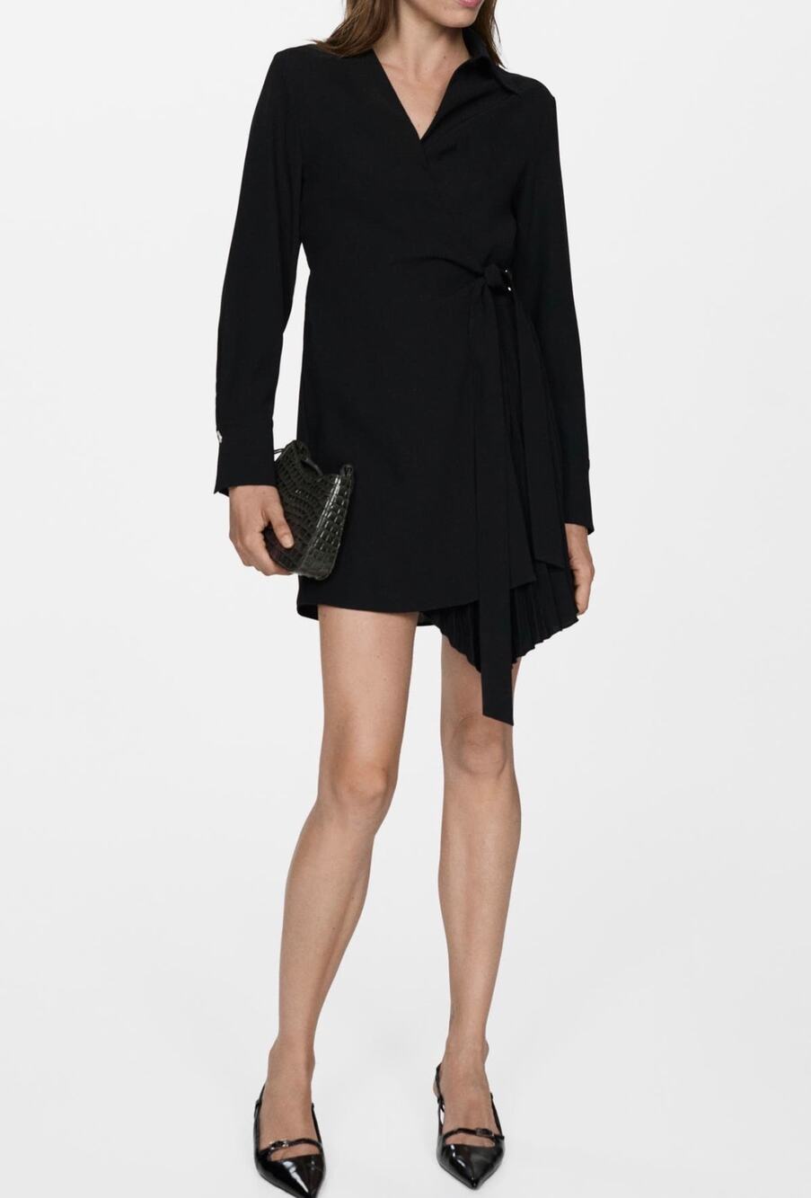 MANGO Long Sleeve Wrap  Shirtdress Black XL NWT